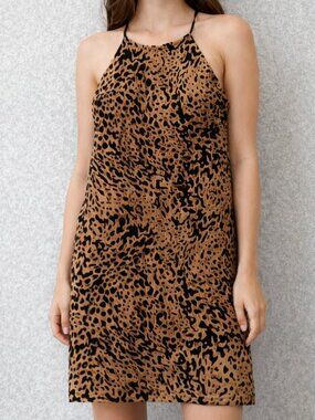 Sadie & Sage Leopard Print Halter Mini Dress Open Back Strappy Y2K S